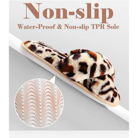 Cross Band Cozy Plush Home Slippers Fluffy Furry Open Toe Slipper - Picture 4 of 7